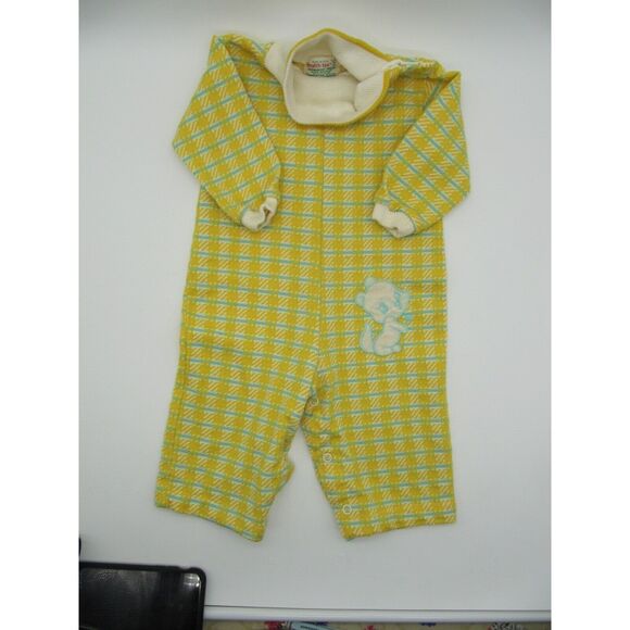 Adorable Vintage Healthtex Gold & Blue Plaid Romper Pants 12 Month Baby Unisex - Picture 2 of 8